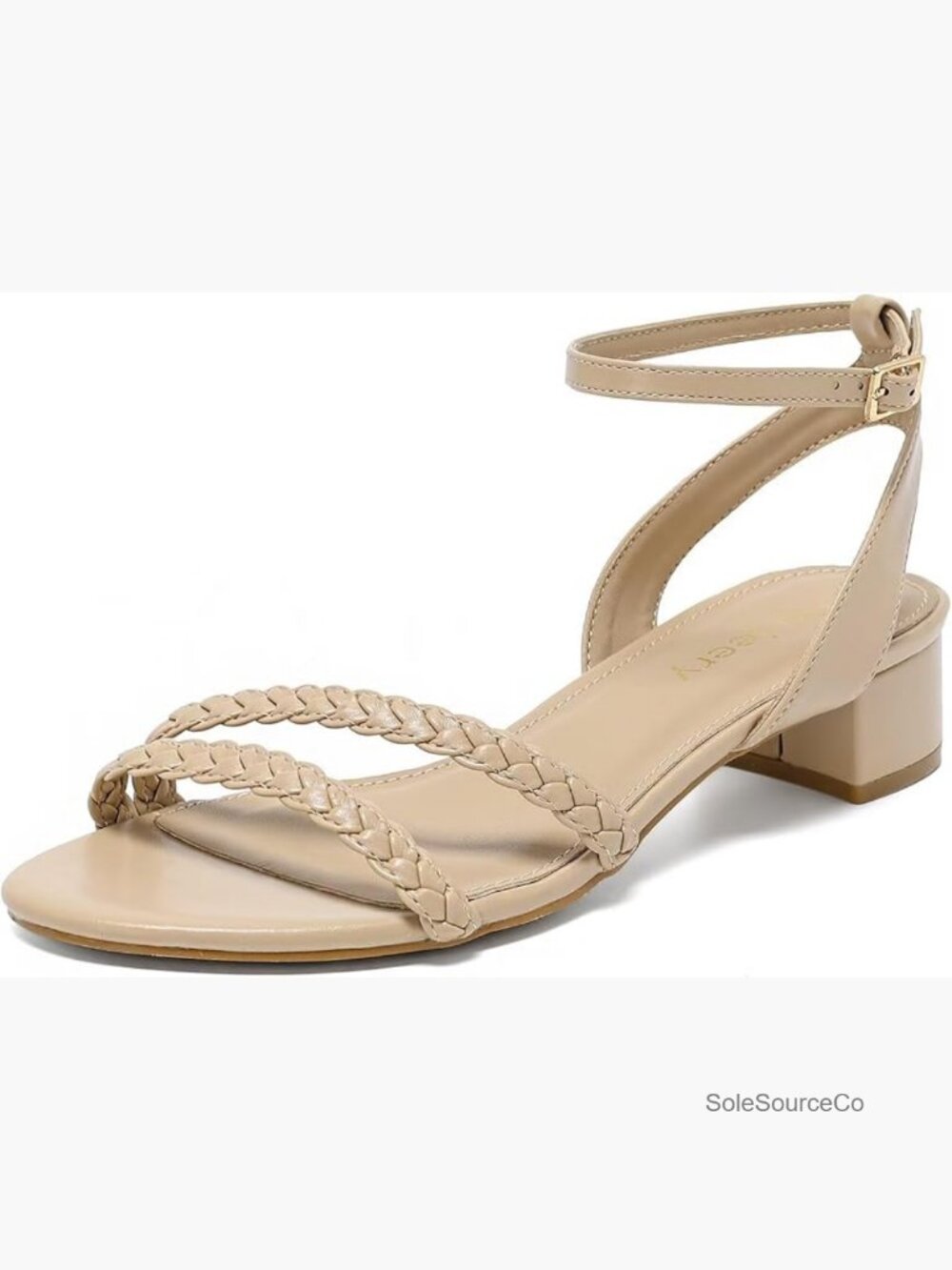 Ankle Strap Open Toe Low Heel Dressy Sandals 1 Inch Block Chunky Heel